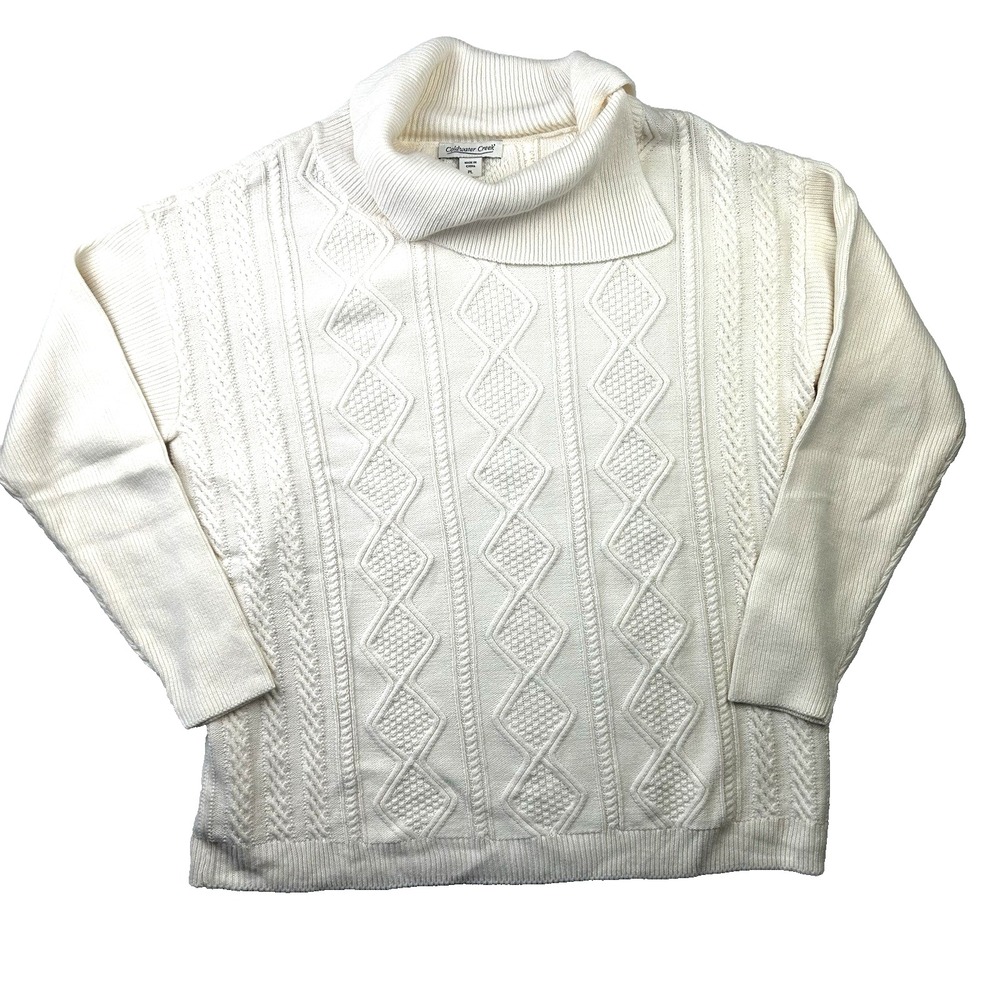 Coldwater Creek Cowlneck cable knit Sweater Grandmacore Academia Size L Petite